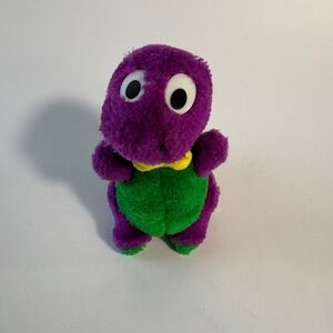 Vintage Barney The Dinosaur Purple Green‎ 7" Plush MAD Trading Co Inc Yellow Bow